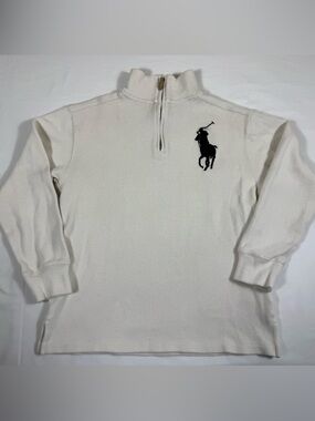 Ralph Lauren Men’s Cream Quarter-Zip Pullover Sweater(175)